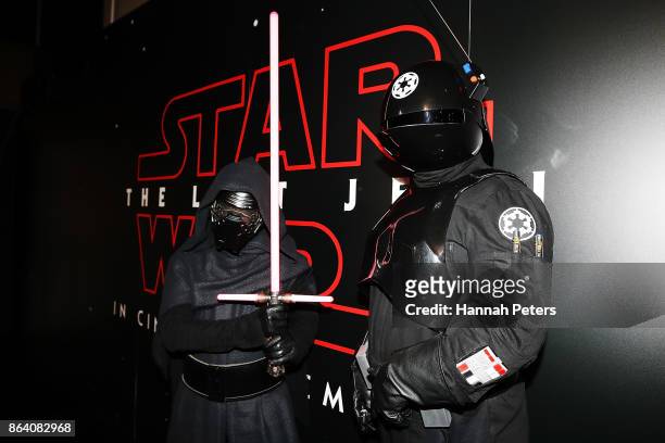 Fans pose at Star Wars: The Last Jedi booth at Armageddon on October 21, 2017 in Auckland, New Zealand.
