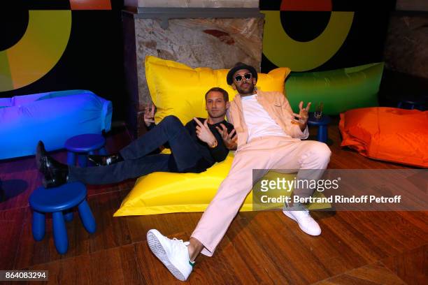 Artists Ora Ito and JR attend the "Bal Jaune Elastique 2017" : Dinner Party at Palais Brongniart during FIAC on October 20, 2017 in Paris, France.