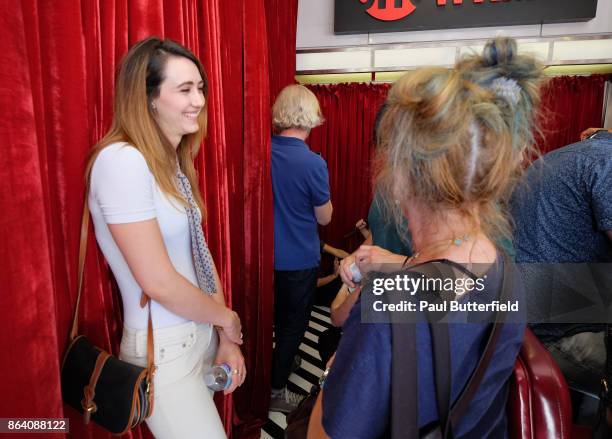 Actors Madeline Zima and Kimmy Robertson speak at Showtime's "Twin Peaks" Double R Diner Pop-Up on Melrose Avenue on October 20, 2017 in Los Angeles,...