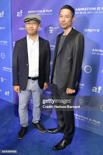 Director Hiromasa Yonebayashi and Producer Yoshiaki Nishimura attend the Premiere Of Gkids' "The Breadwinner" at TCL Chinese 6 Theatres on October...