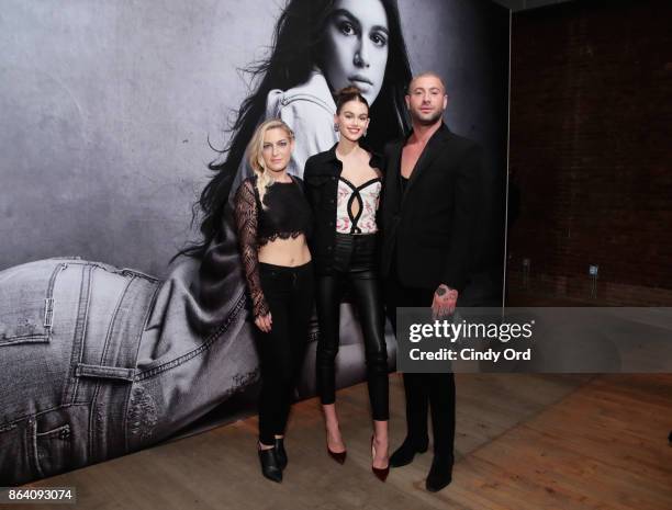 Jennifer Walker, Kaia Gerber and Adam Drawas attend Hudson Jean SS18 Preview Hosted by Kaia Gerber on October 20, 2017 in New York City.
