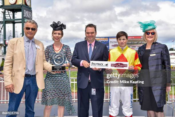 Sponsor Martin Collins and Darren Weir's Racing Manager Jeremy Rogers, Craig Williams and Patricia Faulkner after Snitzepeg won the Polytrack Gothic...