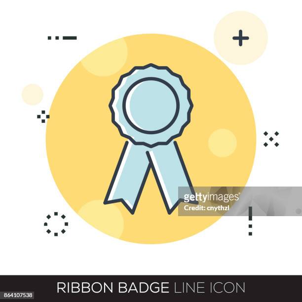 ribbon badge line icon - bay leaf stock illustrations