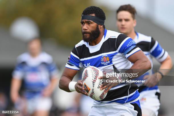 Kaveni Dabenaise of Wanganui charges forward during the Heartland Championship Semi Final match between South Canterbury and Wanganui on October 21,...