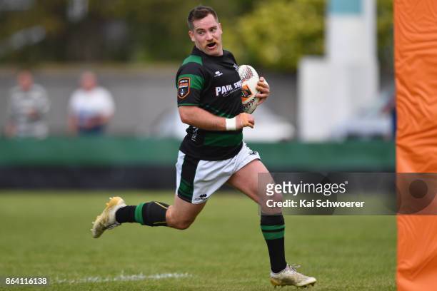 Willie Wright of South Canterbury runs through to score a try during the Heartland Championship Semi Final match between South Canterbury and...