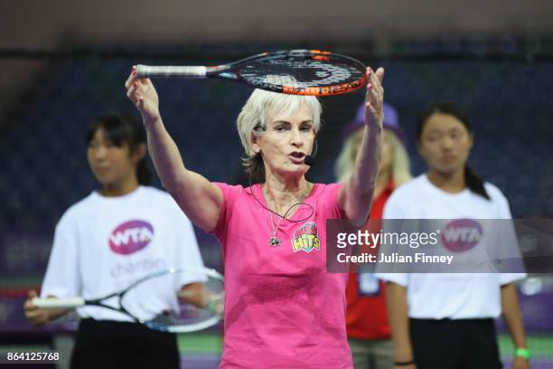 Judy Murray takes part in the Community Day prior to the BNP Paribas WTA Finals Singapore presented by SC Global at OCBC Arena on October 21, 2017 in...