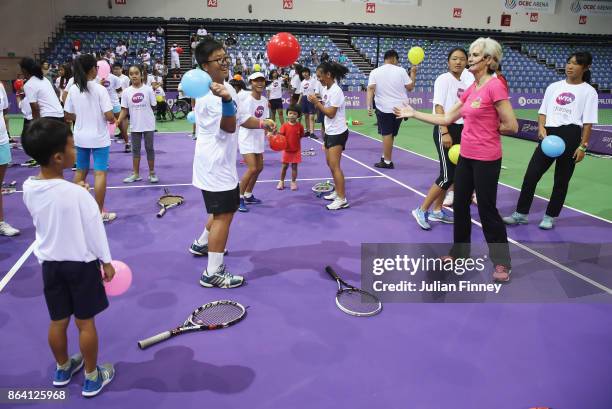 Judy Murray takes part in the Community Day prior to the BNP Paribas WTA Finals Singapore presented by SC Global at OCBC Arena on October 21, 2017 in...