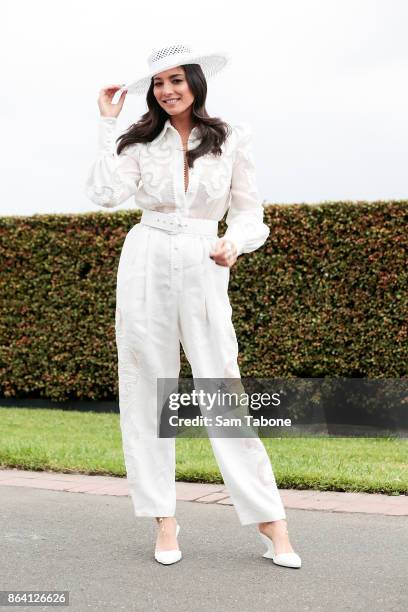 Jessica Gomes attends Caulfield Cup Day at Caulfield Racecourse on October 21, 2017 in Melbourne, Australia.