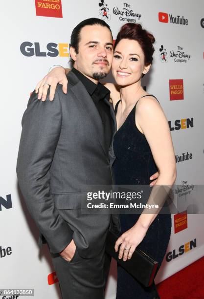 Nathan West and Chyler Leigh at the 2017 GLSEN Respect Awards at the Beverly Wilshire Hotel on October 20, 2017 in Los Angeles, California.