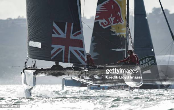 Land Rover BAR Academy in action, skippered by Rob Bunce and helmed by Sir Ben Ainslie with team mates Elliot Hanson , Will Alloway , Oli Greber and...