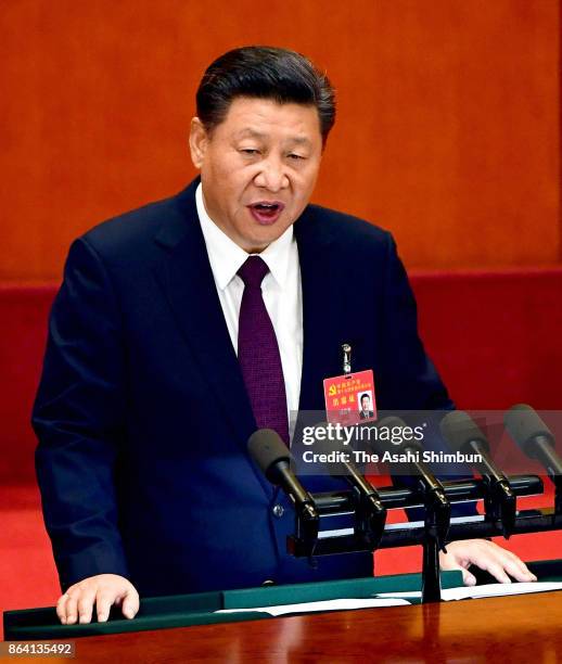 Chinese President Xi Jinping delivers a speech during the opening session of the 19th Communist Party Congress held at the Great Hall of the People...