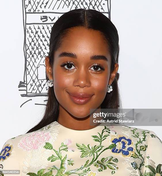 Laura Harrier attends Bulgari 5th Avenue flagship store opening on October 20, 2017 in New York City.