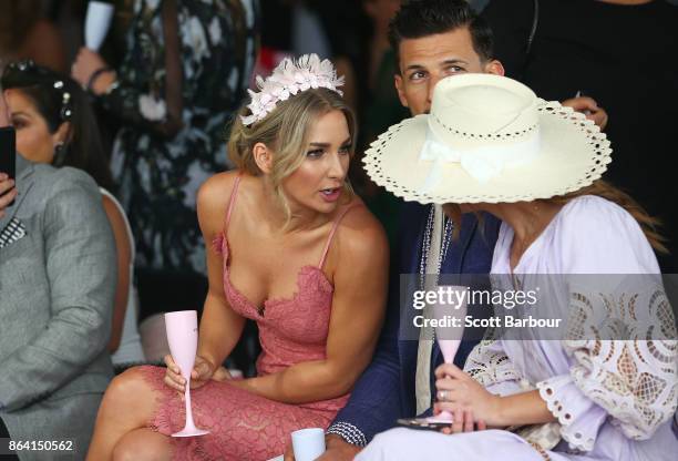 Tim Robards and Anna Heinrich attend the David Jones Marquee on Caulfield Cup Day at Caulfield Racecourse on October 21, 2017 in Melbourne, Australia.