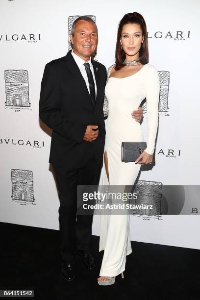 Bulgari CEO Jean-Christophe Babin and Bella Hadid attend Bulgari 5th Avenue flagship store opening on October 20, 2017 in New York City.