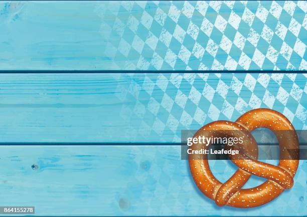 stockillustraties, clipart, cartoons en iconen met oktoberfest achtergrond [pretzel op de houten planken] - oktoberfest