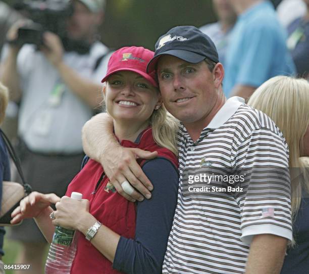 Justin and Amanda Leonard of the U.S. Team during the second round of The Presidents Cup at Robert Trent Jones Golf Club in Prince William County,...