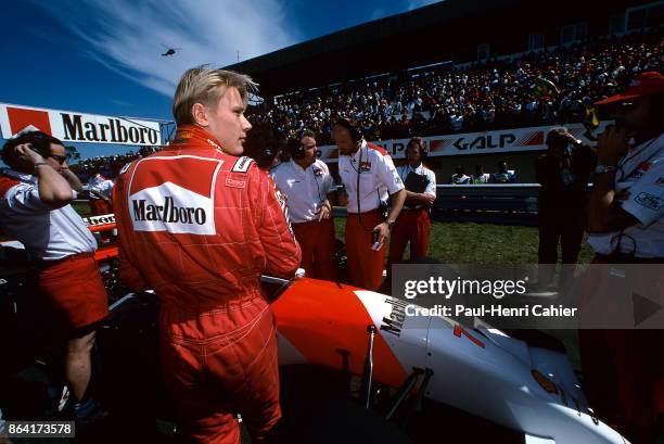 Mika Häkkinen, McLaren-Ford MP4/8, Grand Prix of Portugal, Autodromo do Estoril, 26 September 1993. Mika Häkkinen on the starting grid of the 1993...