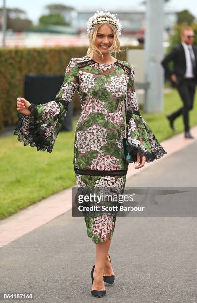 Elyse Knowles attends the David Jones Marquee on Caulfield Cup Day at Caulfield Racecourse on October 21, 2017 in Melbourne, Australia.