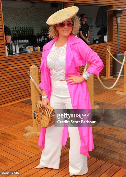 Ash Pollard attends Caulfield Cup Day at Caulfield Racecourse on October 21, 2017 in Melbourne, Australia.