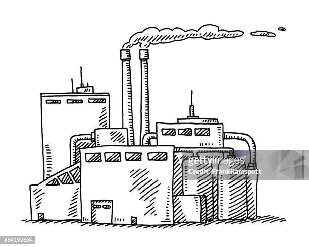 industrial building drawing - smoke stack stock illustrations