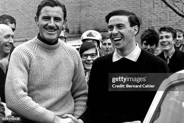 Jim Clark, Graham Hill, Grand Prix of Great Britain, Silverstone Circuit, 10 July 1965. Rivals and friends, Graham Hill and Jim Clark in Silverstone,...