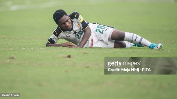 Isaac Gyamfi of Ghana reacts during the FIFA U-17 World Cup India 2017 Round of 16 match between Ghana v Niger at Dr DY Patil Cricket Stadium on...