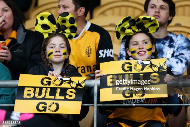 Taranaki fans show their support during the Mitre 10 Cup Semi Final match between Taranaki and Tasman at Yarrow Stadium on October 21, 2017 in New...