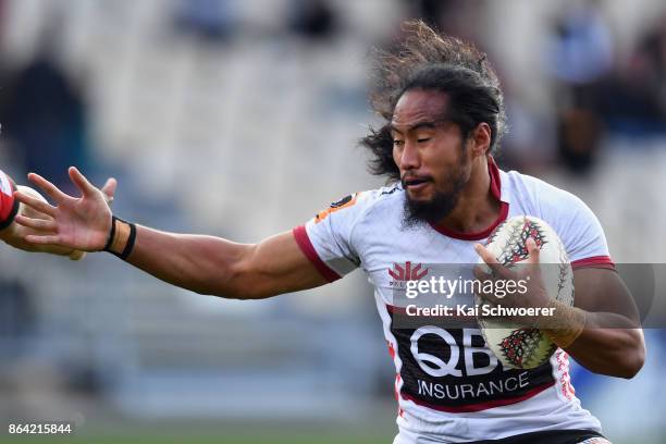 Matt Vaega of North Harbour charges forward during the Mitre 10 Cup Semi Final match between Canterbury and North Harbour at AMI Stadium on October...