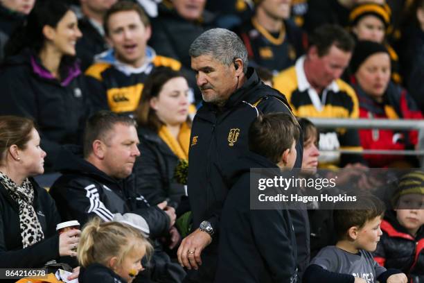 Coach Colin Cooper of Taranaki walk to the coaches box during the Mitre 10 Cup Semi Final match between Taranaki and Tasman at Yarrow Stadium on...