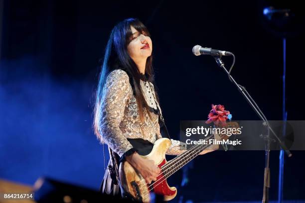 Paz Lenchantin of Pixies performs at Piestewa Stage during day 1 of the 2017 Lost Lake Festival on October 20, 2017 in Phoenix, Arizona.