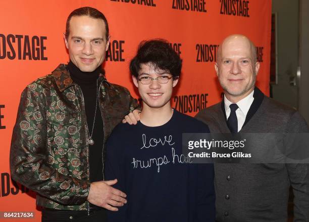 Jordan Roth, Jackson Foo Wong and Producer Richie Jackson pose at the Opening Night arrivals for "Torch Song" at The Second Stage Tony Kiser Theatre...