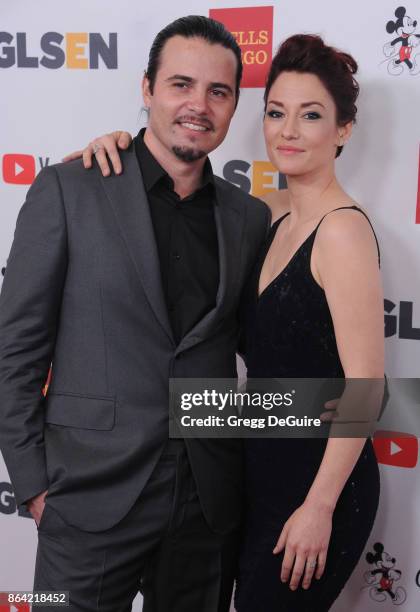 Chyler Leigh and Nathan West arrive at the 2017 GLSEN Respect Awards at the Beverly Wilshire Four Seasons Hotel on October 20, 2017 in Beverly Hills,...