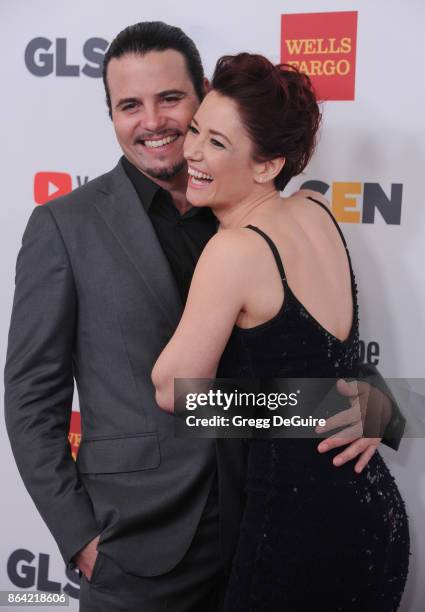 Chyler Leigh and Nathan West arrive at the 2017 GLSEN Respect Awards at the Beverly Wilshire Four Seasons Hotel on October 20, 2017 in Beverly Hills,...