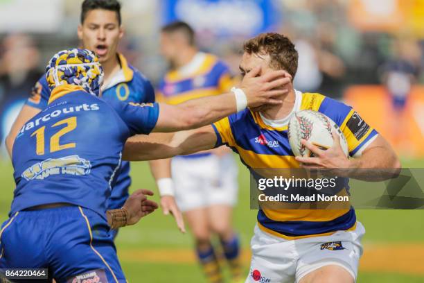 Teihorangi Walden of Otago trying to tackle a Steamer during the Mitre 10 Cup Semi Final match between Bay of Plenty and Otago on October 21, 2017 in...