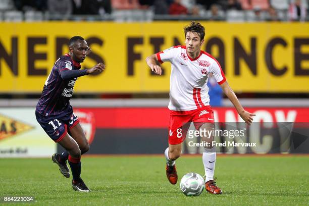 Alassane Ndiaye of Clermont and Vincent Marchetti of Nancy during the Ligue 2 match between Nancy and Clermont at on October 20, 2017 in Nancy,...
