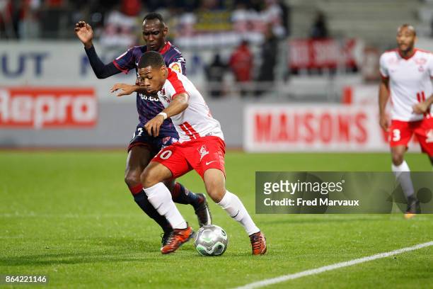 Alassane Ndiaye of Clermont and Arnaud Nordin of Nancy during the Ligue 2 match between Nancy and Clermont at on October 20, 2017 in Nancy, France.
