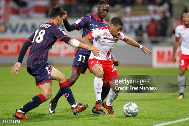 Alassane Ndiaye of Clermont and Arnaud Nordin of Nancy during the Ligue 2 match between Nancy and Clermont at on October 20, 2017 in Nancy, France.