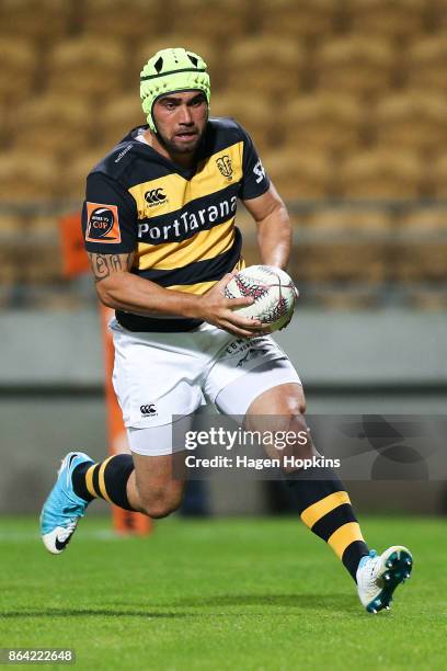 Charlie Ngatai of Taranaki scores a try during the Mitre 10 Cup Semi Final match between Taranaki and Tasman at Yarrow Stadium on October 21, 2017 in...