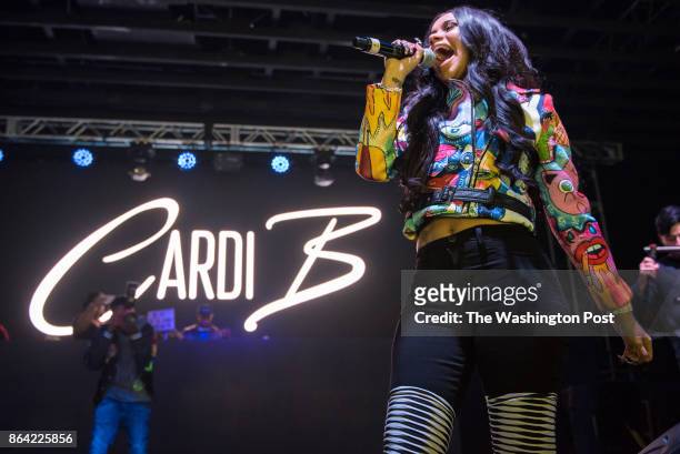 October 19th, 2017 - Cardi B performs at Echostage in Washington, D.C. Her debut single "Bodack Yellow" reached on the Billboard Hot 100 chart.