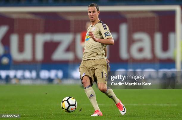 Tim Danneberg of Osnabrueck runs with the ball during the third league match between FC Hansa Rostock and VfL Osnabrueck at Ostseestadion on October...