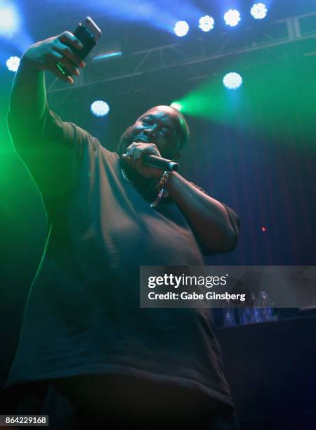 Rapper Killer Mike of Run the Jewels takes a selfie during his performance at Brooklyn Bowl Las Vegas on October 20, 2017 in Las Vegas, Nevada.