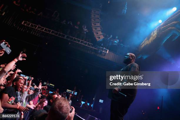 Fans react at rapper Killer Mike of Run the Jewels performance at Brooklyn Bowl Las Vegas on October 20, 2017 in Las Vegas, Nevada.
