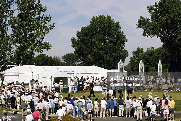 Fans gather to watch players on Saturday morning.