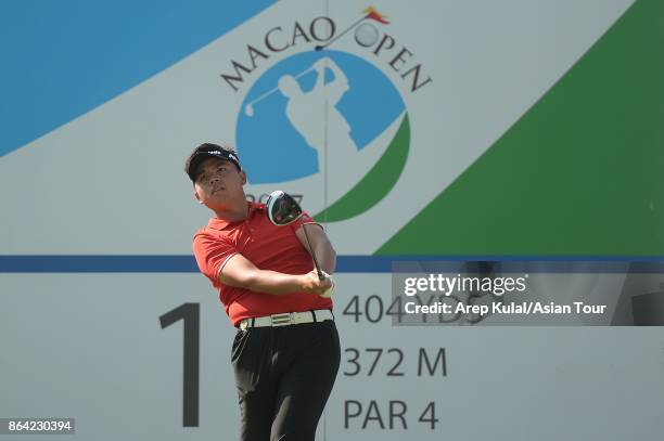 Hung Chien-yao of Taiwan pictured during round three of the Macao Open at Macau Golf and Country Club on October 21, 2017 in Macau, Macau.