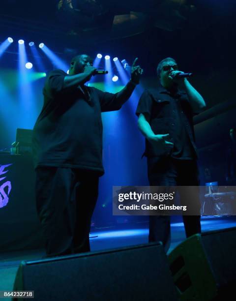 Rappers Killer Mike and El-P of Run the Jewels perform at Brooklyn Bowl Las Vegas on October 20, 2017 in Las Vegas, Nevada.