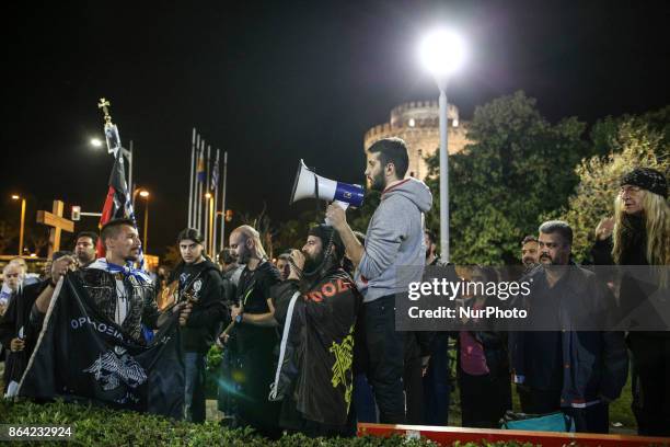 Ultra religious Christian fanatics protest Pessoas play The Hour of the Devil in Thessaloniki, Greece on 20 October 2017. Its the third day in a row...