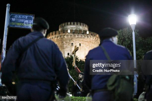 Ultra religious Christian fanatics protest Pessoas play The Hour of the Devil in Thessaloniki, Greece on 20 October 2017. Its the third day in a row...