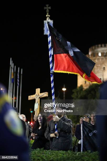 Ultra religious Christian fanatics protest Pessoas play The Hour of the Devil in Thessaloniki, Greece on 20 October 2017. Its the third day in a row...