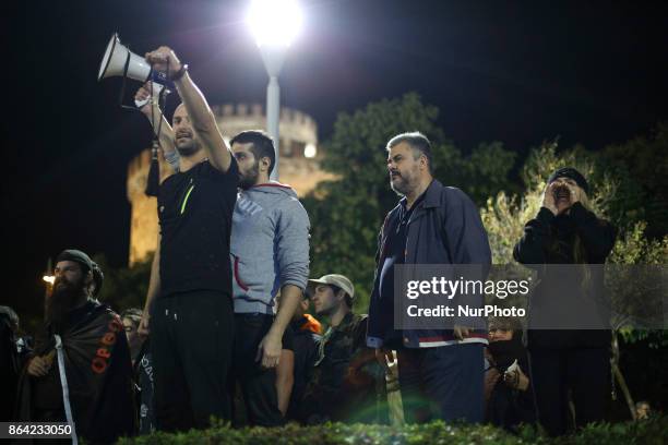 Ultra religious Christian fanatics protest Pessoas play The Hour of the Devil in Thessaloniki, Greece on 20 October 2017. Its the third day in a row...