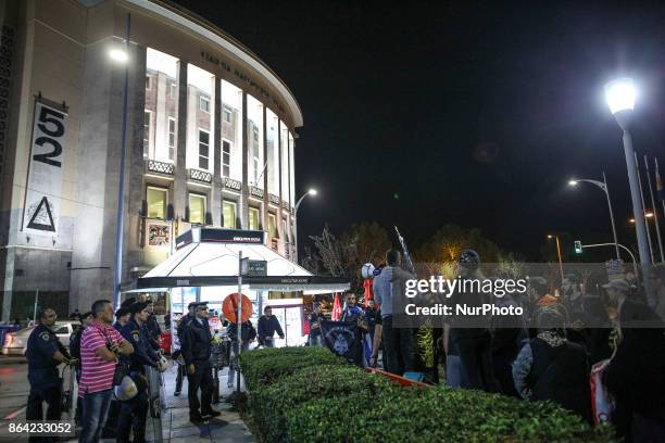 Ultra religious Christian fanatics protest Pessoas play The Hour of the Devil in Thessaloniki, Greece on 20 October 2017. Its the third day in a row...